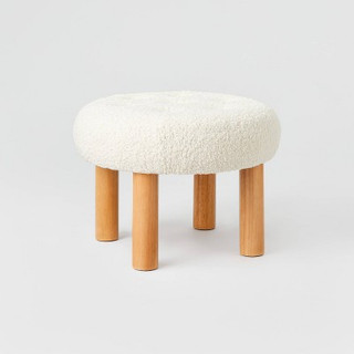 New - Kessler Round Tufted Faux Shearling Ottoman with Wood Legs (FA) Cream - Threshold designed with Studio McGee