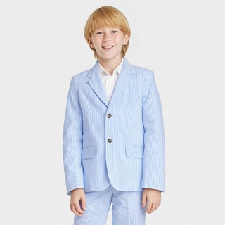 New - Boys' Seersucker Striped Suit Jacket - Cat & Jack Blue 4