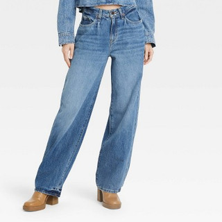 New - Women's Mid-Rise 90's Baggy Jeans - Universal Thread Medium Wash 10 Long