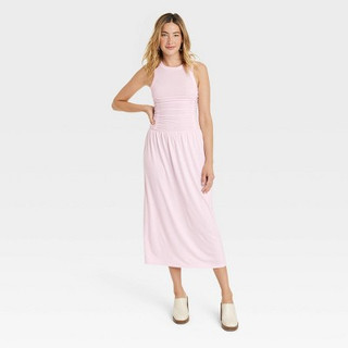 New - Women's Knit Midi Ruched Dress - Universal Thread Pink M
