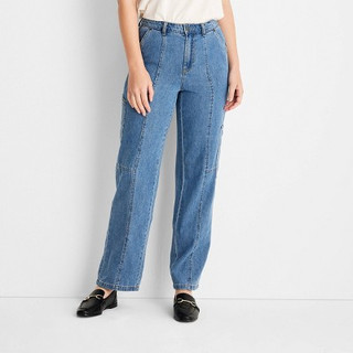 New - Women's Cargo Patchwork Straight Pant - Future Collective with Reese Blutstein Blue Denim 10