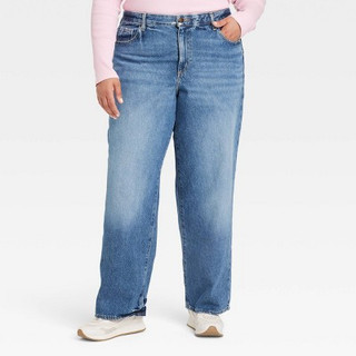 New - Women's Mid-Rise 90's Baggy Jeans - Universal Thread Medium Wash 17 Short