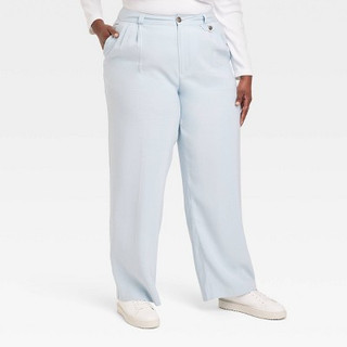 New - Women's High-Rise Relaxed Fit Full Length Baggy Wide Leg Trousers - A New Day Blue 20