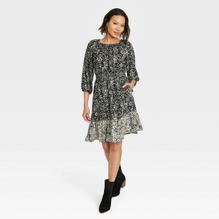 New - Women's Long Sleeve A-Line Dress - Knox Rose Black Floral XS