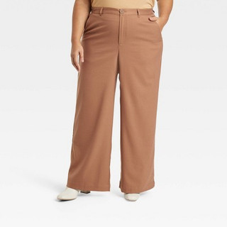 New - Women's High-Rise Wide Leg Trouser Pants - Ava & Viv Brown 20