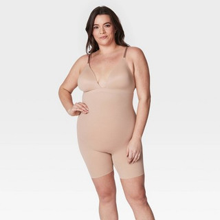 New - ASSETS by SPANX Women's Flawless Finish Plunge Bodysuit - Beige S
