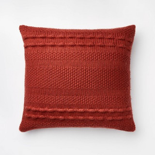 New - Oversized Bobble Knit Striped Square Throw Pillow Red - Threshold designed with Studio McGee