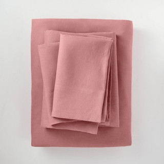 New - King 100% Washed Linen Solid Sheet Set Rose - Casaluna