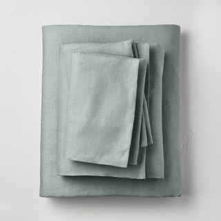 New - Full 100% Washed Linen Solid Sheet Set Sage Green - Casaluna