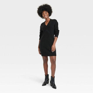 New - Women's Long Sleeve Tunic Mini Sweater Dress - Universal Thread Black XS