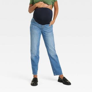New - Over Belly 90's Straight Maternity Jeans - Isabel Maternity by Ingrid & Isabel Medium Wash 16