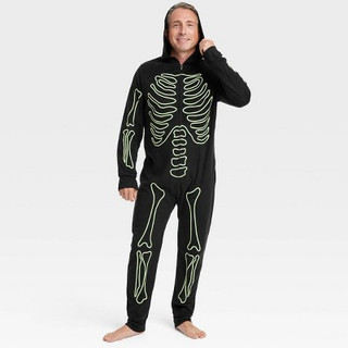 New - Men's Big & Tall Glow-In-The-Dark Skeleton Halloween Matching Family Union Suit - Hyde & EEK! Boutique Black MT