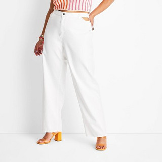 New - Women's Cut Out Waist Straight Leg Jeans - Future Collective with Alani Noelle White 17