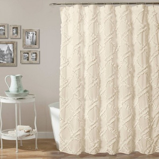 New - Shower Curtain Ruffle Diamond Ivory - Lush Décor