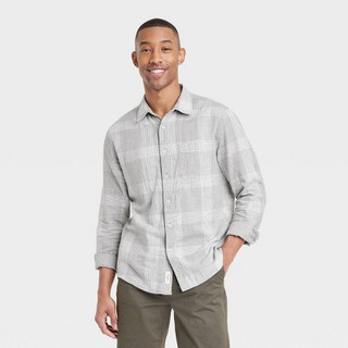 New - Men's Reversible Long Sleeve Button-Down Shirt - Goodfellow & Co Gray L
