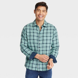 New - Men's Reversible Long Sleeve Button-Down Shirt - Goodfellow & Co Green M
