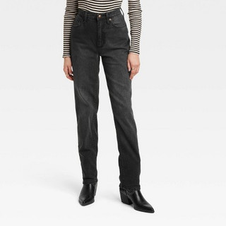 New - Women's High-Rise 90's Vintage Straight Jeans - Universal Thread Black 0 Short