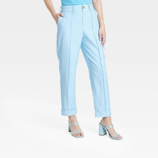 New - Women's High-Rise Slim Fit Effortless Pintuck Ankle Pants - A New Day Blue 16