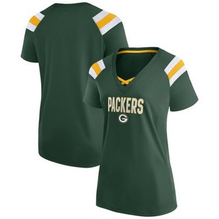 New - NFL Green Bay Packers Women's Authentic Mesh Short Sleeve Lace Up V-Neck Fashion Jersey - L