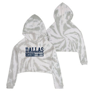 New - NFL Dallas Cowboys Girls' Gray Tie Dye Cropped Hooded Sweatshirt - XL