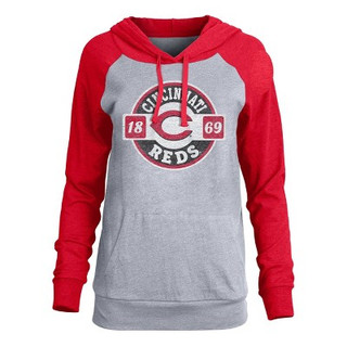 New - MLB Cincinnati Reds Women's Lightweight Bi-Blend Hooded T-Shirt - S