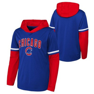 New - MLB Chicago Cubs Boys' Long Sleeve Twofer Poly Hooded Sweatshirt - L