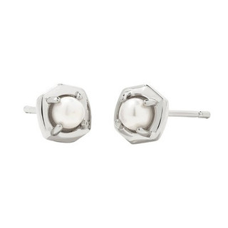 New - Kendra Scott Liesel White Pearl Rhodium Over Brass Stud Earrings - Silver