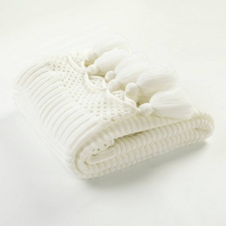 New - 50"x60" Boho Knitted Tassel Throw Blanket Ivory - Lush Décor