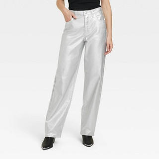 New - Women's Mid-Rise 90's Baggy Jeans - Universal Thread Metallic Wash 16 Short
