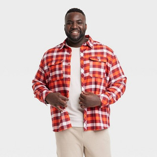New - Men's Long Sleeve Flannel Shirt - All in Motion Red L