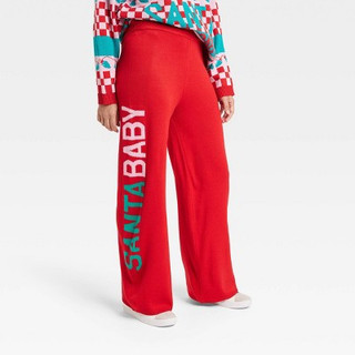 New - Women's Santa Baby Graphic Sweater Pants - Red M