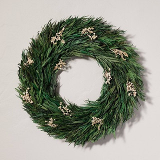 New - 21" Preserved Grass Leaf & Snowberry Christmas Wreath - Hearth & Hand with Magnolia