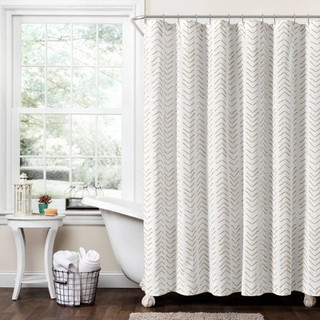 New - 72"x72" Hygge Modern Arrow Linen Shower Curtain Wheat/White - Lush Décor