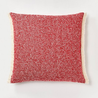 New - Oversized Herringbone with Frayed Edges Square Throw Pillow Red/Cream - Threshold designed with Studio McGee