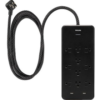 Open Box 10-Outlet Surge 6' Braided cord 2880J 2 USB-A - 2.4A Adapter-Spaced