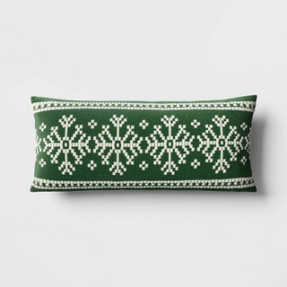 New - Oversized Woven Snowflake Lumbar Throw Pillow Green - Threshold