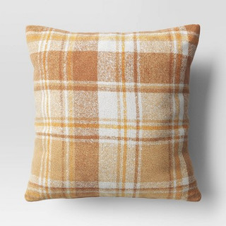 Open Box Oversized Raised Striped Boucle Plaid Square Throw Pillow Cream