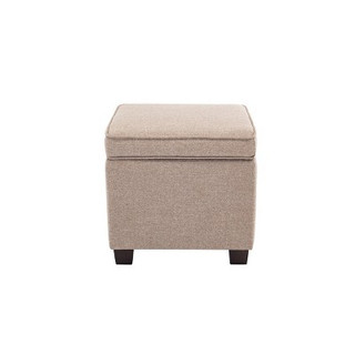 New - Square Storage Ottoman with Piping and Lift Off Lid Light Brown - WOVENBYRD