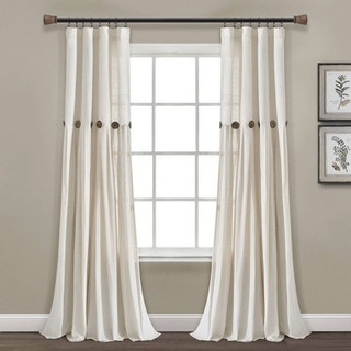 New - 84"x40" Farmhouse Linen Button Light Filtering Window Curtain Panel Off White - Lush Décor