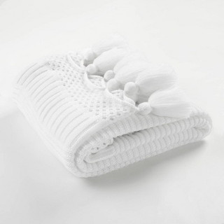 New - 50"x60" Boho Knitted Tassel Throw Blanket White - Lush Décor