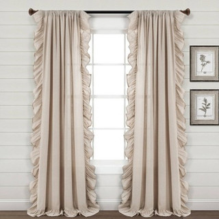 New - 84"x54" Linen Ruffle Window Curtain Panels Beige - Lush Décor