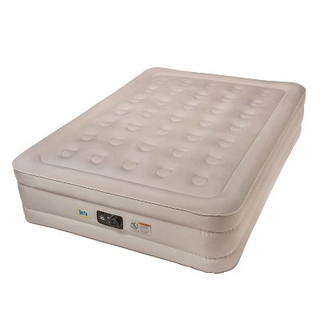 New - Serta Never Flat Fabric Series Raised with Internal Pump and Plush Air Mattress- 18" Queen (Beige)