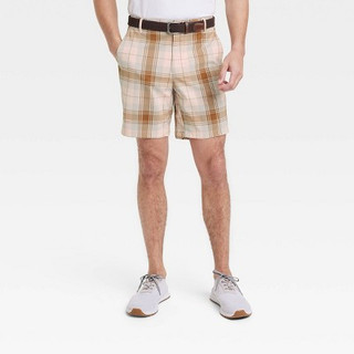 New - Men's Plaid Golf Shorts 8" - All in Motion Light Pink 38