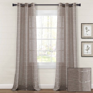 New - Set of 2 (108"x38") Farmhouse Textured Grommet Sheer Window Curtain Panels Brown - Lush Décor