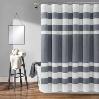 New - Cape Cod Stripe Yarn Dyed Cotton Shower Curtain Navy/White - Lush Décor