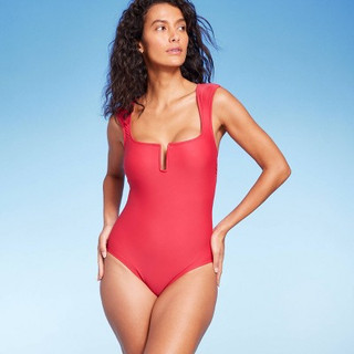 Women's Full Coverage Tummy Control Cap Sleeve U-Wire One Piece Swimsuit - Kona Sol Red L