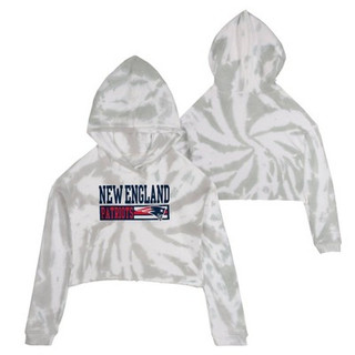 Open Box NFL New England Patriots Girls' Gray Tie-Dye Crop Hooded Sweatshirt M