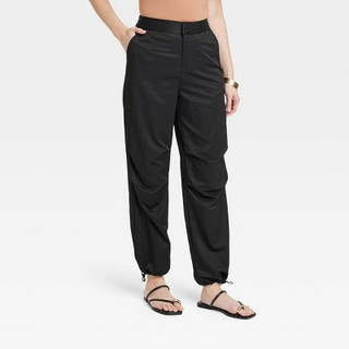 New - Women's High-Rise Parachute Pants - A New Day Black 10