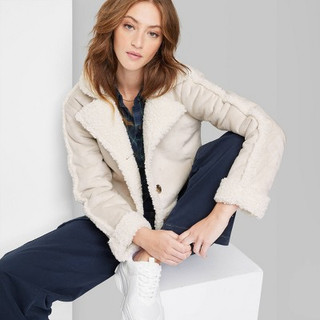 New - Women's Faux Shearling Jacket - Wild Fable Off-White XS