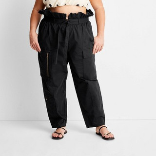 New - Women's High-Waisted Fold Over Cargo Pants - Future Collective with Jenny K. Lopez Black 28